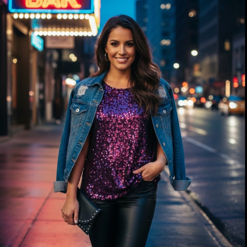 Yutuwomsfushi -  Women's Sequin Purple/Gold Top - Size XL - Like New